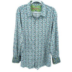 Robert Graham 3XL Aztec Geometric RARE Long Sleeve Button Up Shirt Contrast Cuff